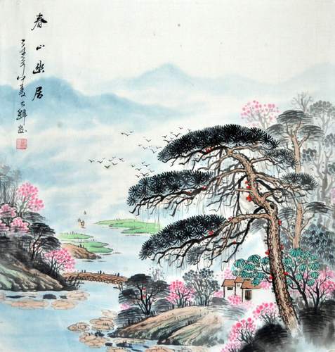 四尺斗方国画山水画字画挂画春景手绘国画