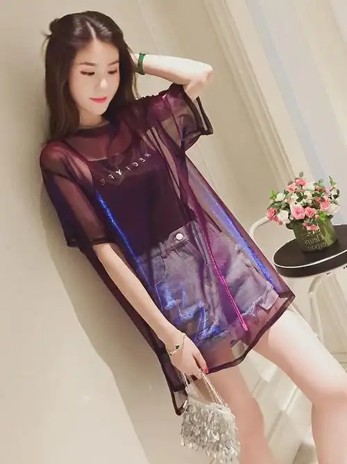特价透明衣服女夏装 网纱宽松