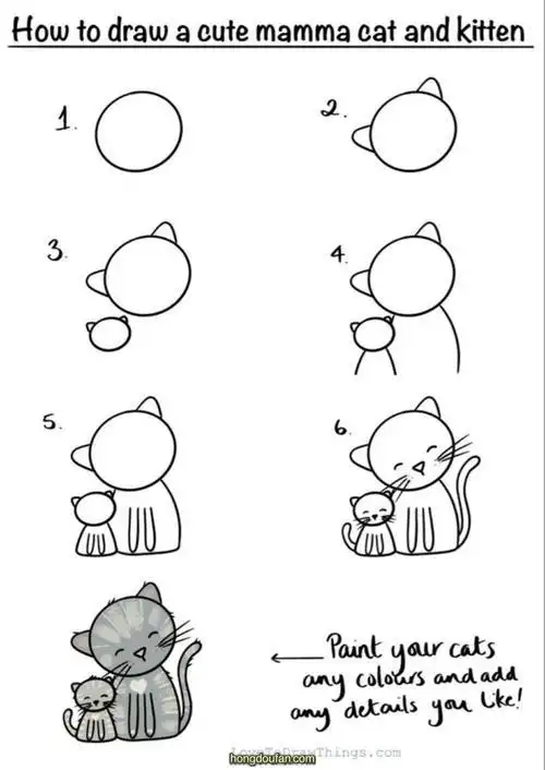 如何画一只猫妈妈和她的小猫咪猫咪一家人简笔画猫咪简笔画可爱教程
