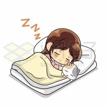 超可爱的卡通女孩抱着猫咪睡觉晚安3838897矢量图片免抠素材