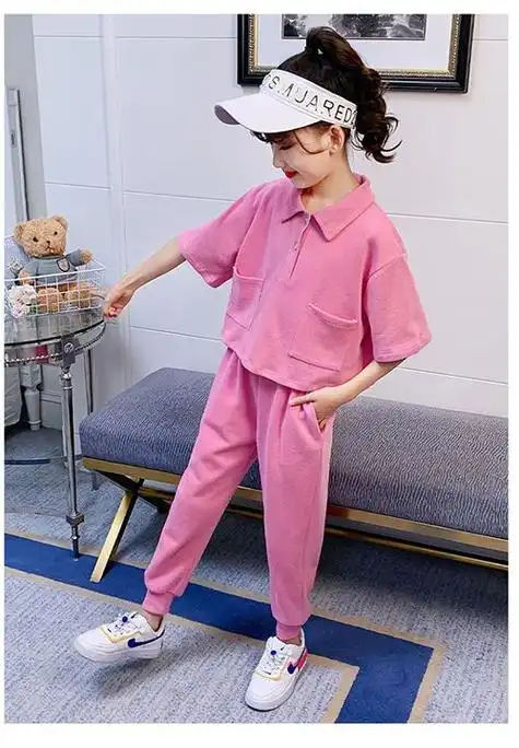 女童夏季套装2024新款韩版儿童中大童网红洋气女孩运动短袖两件套