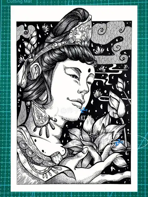 黑白线描装饰画人物手绘