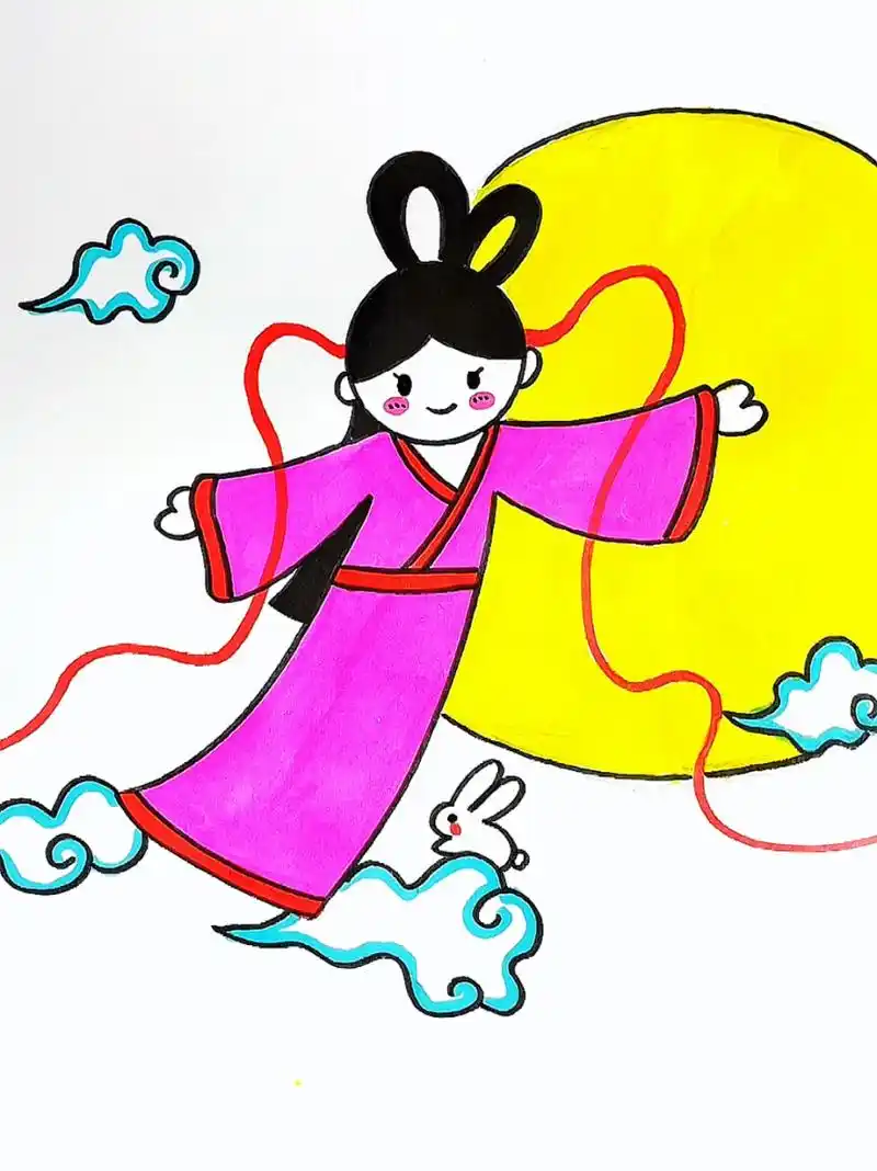 这样画嫦娥简单又好看 中秋主题简笔画,这样画嫦娥简单又好看,赶快