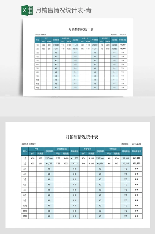 月销售情况统计表-青