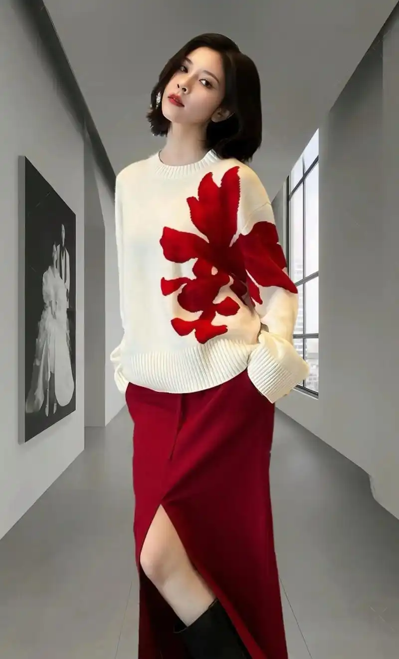 新款新中式国风前开叉长款红色半身裙来啦!