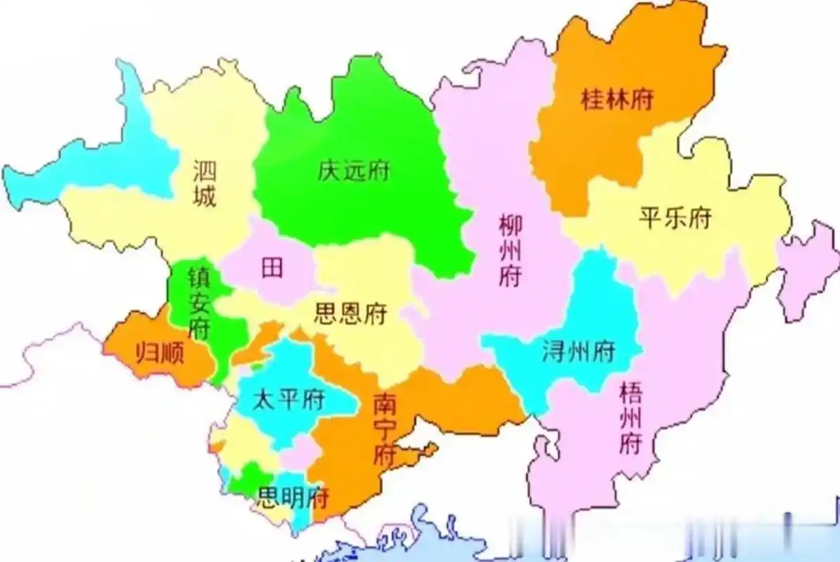 明朝时期的广西行政区划地图.