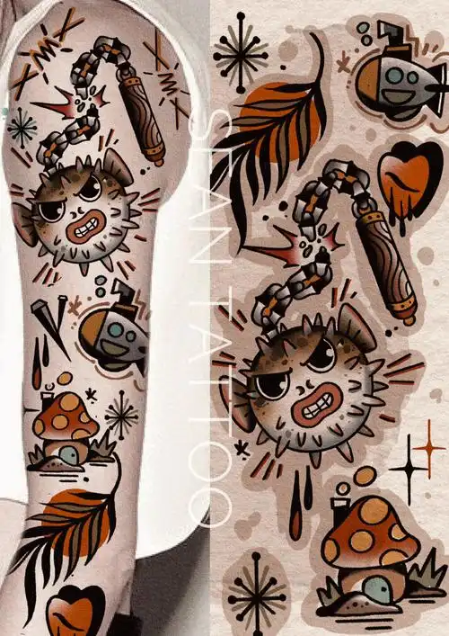 小零碎的图案#杭州纹身  #纹身  #纹身也清新  #花臂纹身  #复古传统