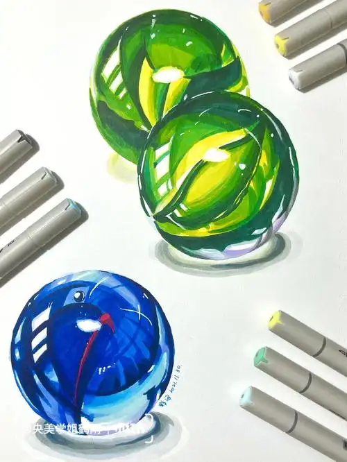 马克笔塑造玻璃弹珠央美学姐带画day9