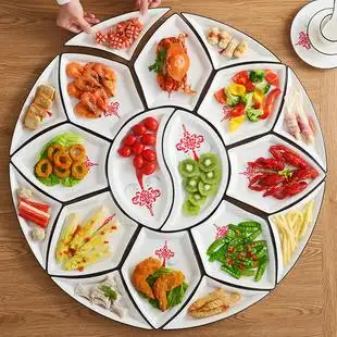 网红同款中式套装陶瓷团圆餐具套圆形扇形创意家用拼盘餐具组合