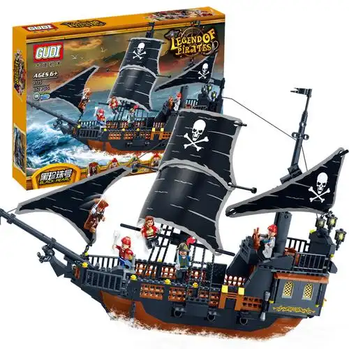 古迪积木拼装兼容乐高加勒比海盗船长人仔黑珍珠号皇家战舰6-12岁_不