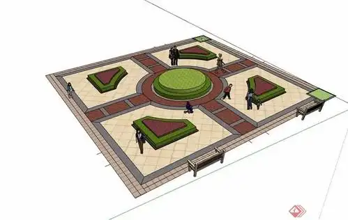 休闲小广场铺装设计su模型