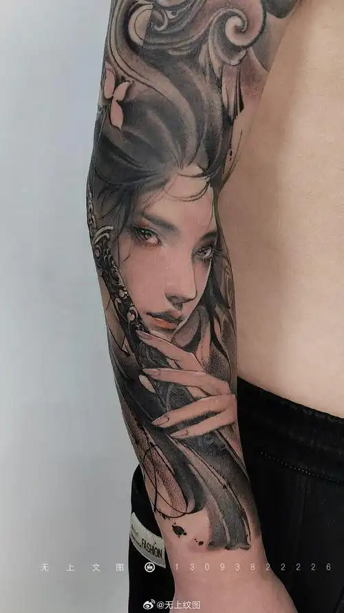 小臂纹身##修改添加纹身##水墨纹身##侠女纹身##浙江纹身