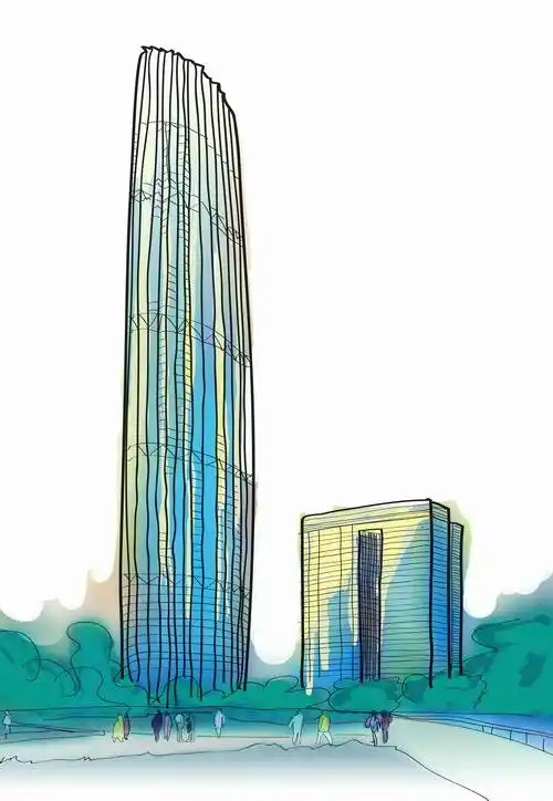 9米的津塔写字楼(手绘图)