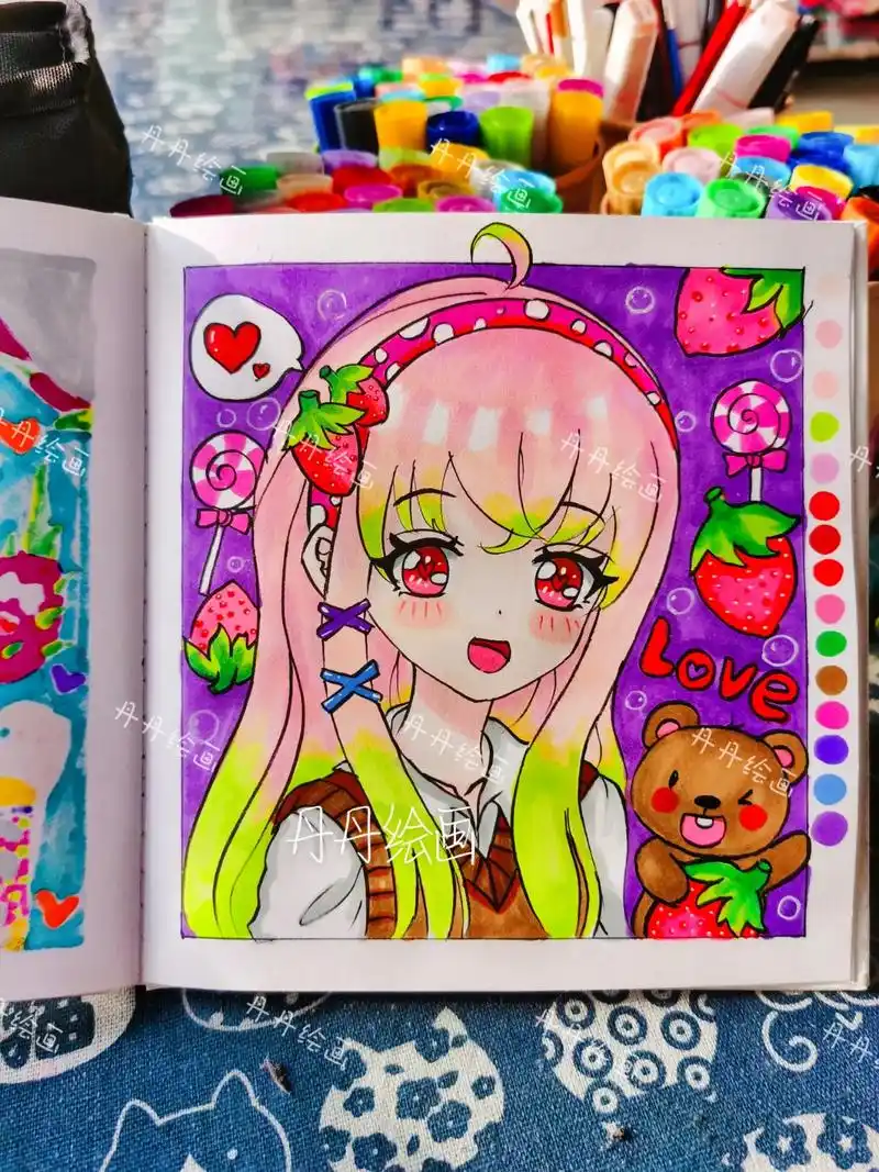 水果系列马克笔半身图女孩866草莓.#原创作品 #画画  #漫 - 抖音