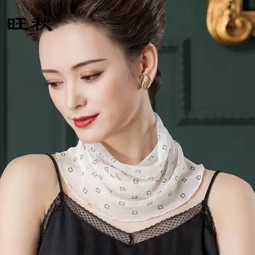 网眼真丝围脖女套头丝巾薄款网纱假领子桑蚕丝脖套百搭护颈小围巾