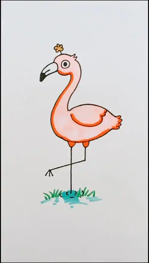 简笔画,一只漂亮的火烈鸟