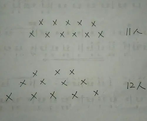 我编的队型:人数不断增加,今天13人,临时变动.