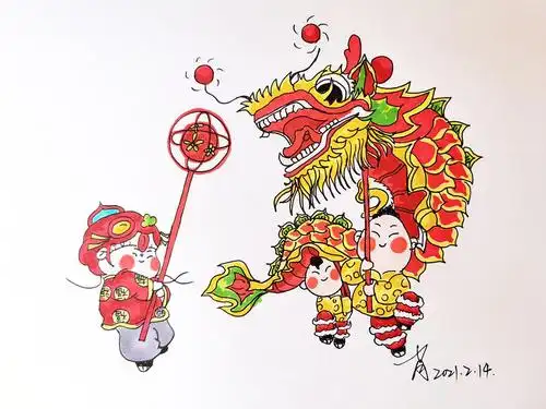 三亚追梦雅手绘贺岁画之《舞龙》