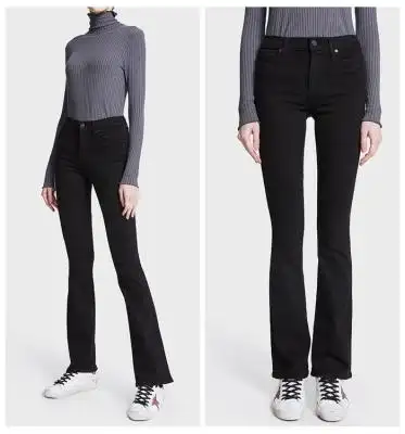 修饰腿型满分citizens of humanity秋冬2019黑色微喇全长中腰裤女