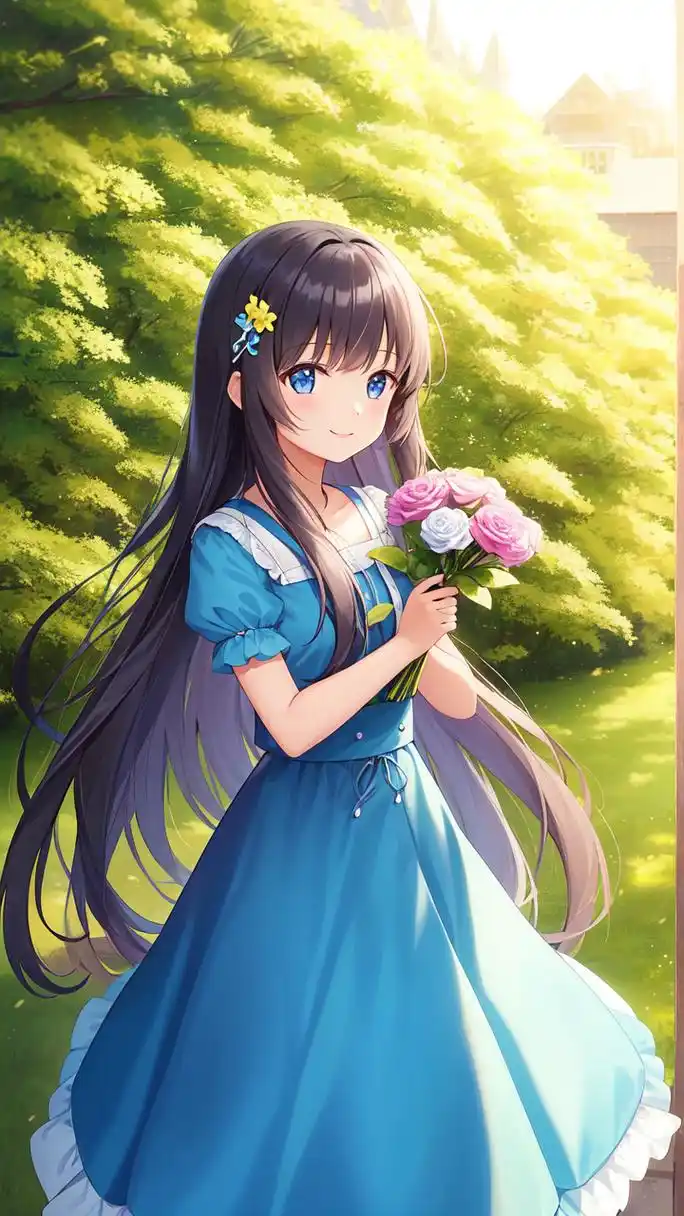 #ai绘画# #二次元# #7月创作激励计划# 抱着鲜花的少女