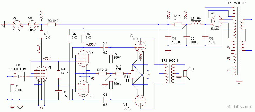 4p1推6c4c全直热推挽功放电原理图.gif