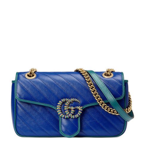 【包税】gucci/古驰 2021春夏新款 gg marmont系列 女士小号蓝色和绿