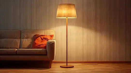 老式落地灯与织物阴影在客厅摄影图