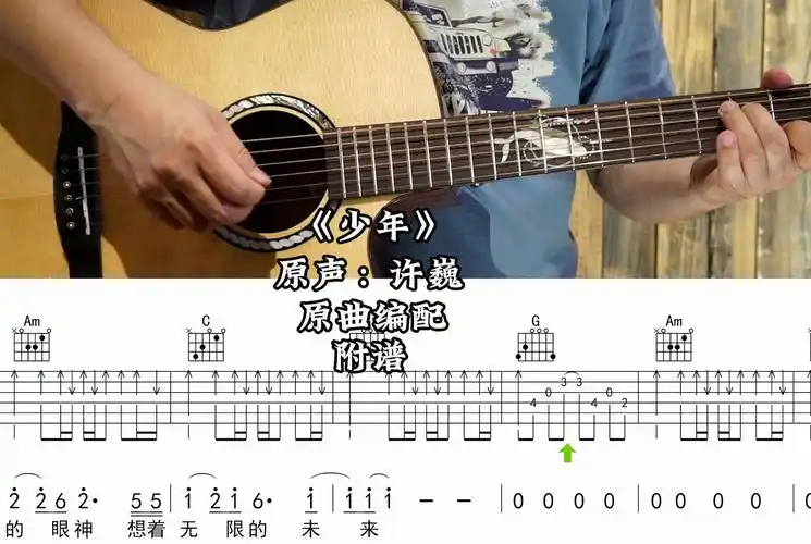 【第417集】少年 - 演唱原声:许巍 吉他弹唱示范,动态吉他谱