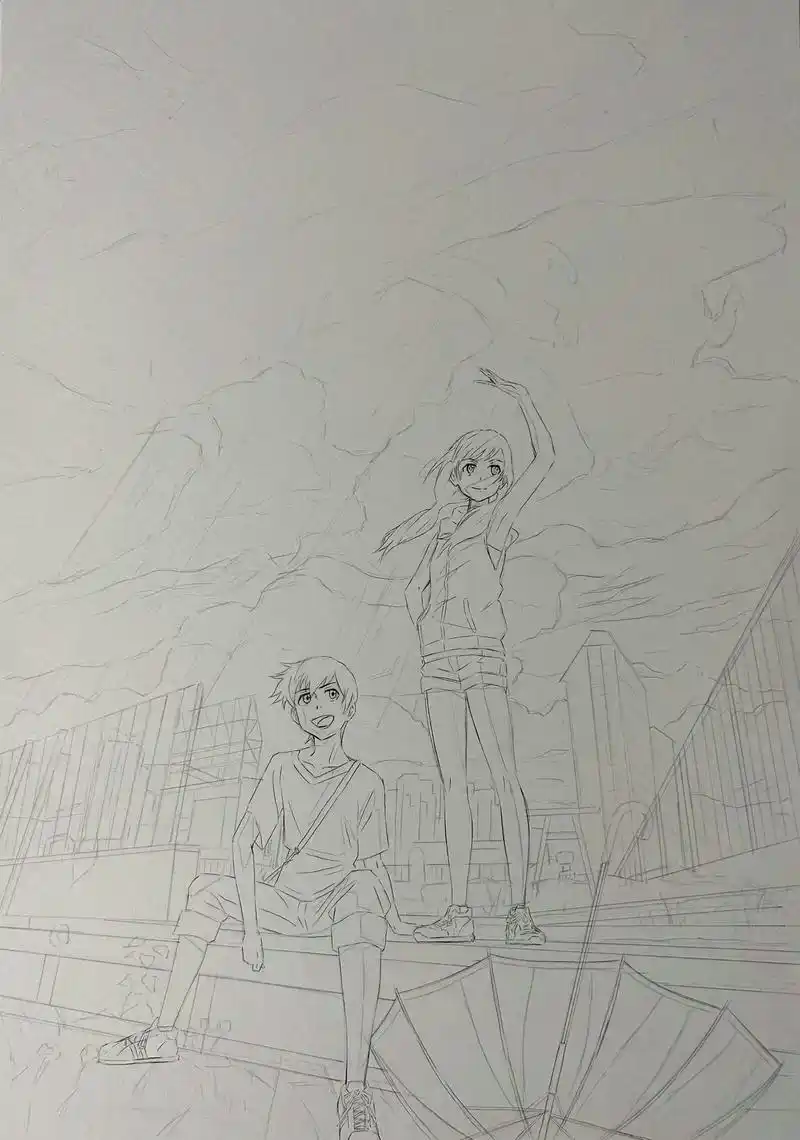 画个天气之子海报 #手绘 #简笔画 - 抖音