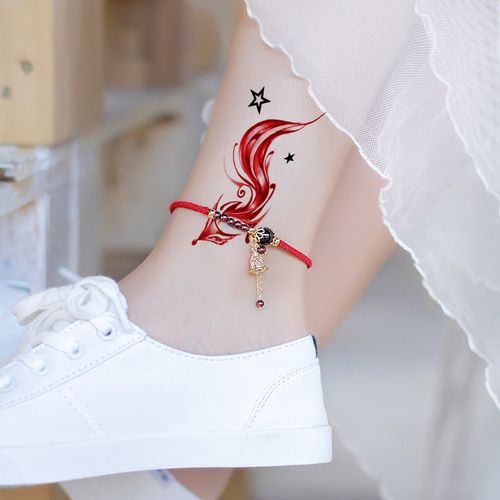女纹身贴防水持久仿真红色九尾狐狸仙图案魅惑小狐狸韩国性感胸部