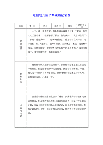最新幼儿园个案观察记录表doc128页