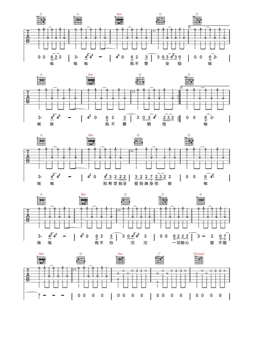 闷吉他谱-王菲《闷》c调高清原版弹唱谱