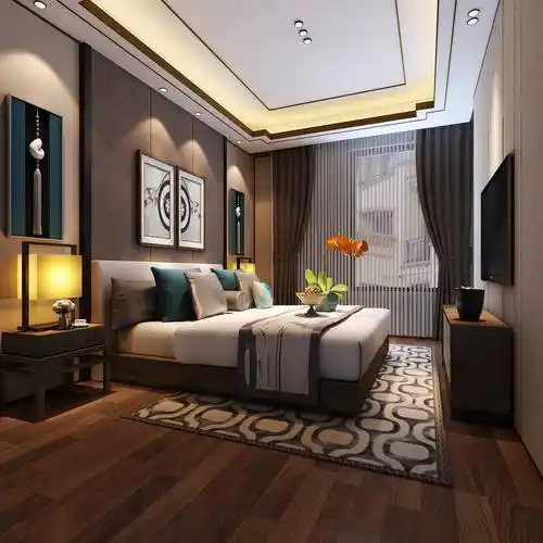 42平新中式别墅主卧室装修效果图