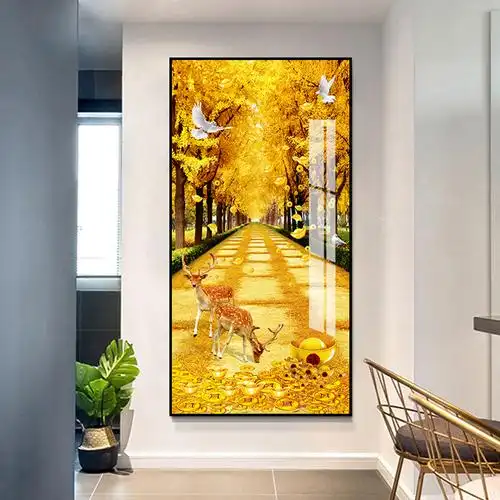 玄关装饰画现代简约壁画入户进门走廊尽头过道发财树挂画黄金大道a款