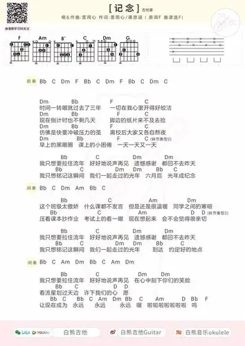 记念尤克里里吉他弹唱教学谱雷雨心