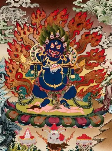 尼泊尔藏族喇嘛手绘唐卡画大黑天二臂玛哈嘎拉