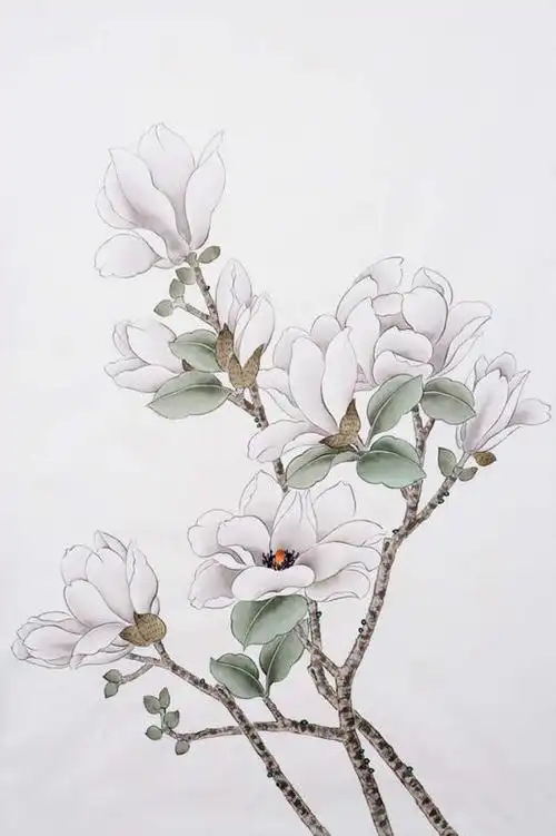 树,树木,树枝,粉色,工艺品,花苞,花蕊,品味,嫩叶,美术,高雅,国画,水墨