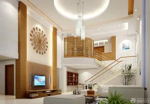 自建房挑高客厅楼梯设计效果图
