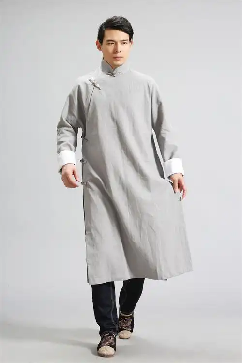 春季新款男女装中国风宽松休闲上衣纯麻黑色男斜襟外套长衫唐装