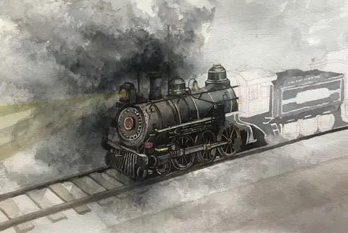 旅行火车水彩手绘