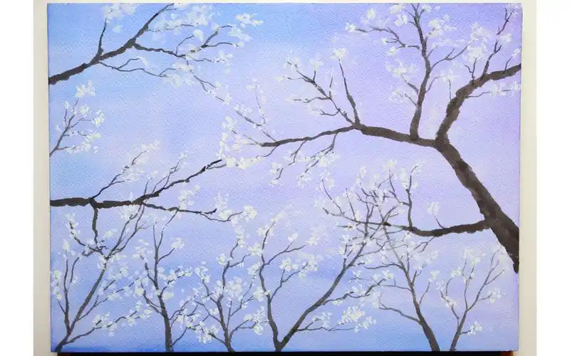 【水彩教程】 樱花雪 简单水彩画新手教程古老的樱花树—水彩上色过程