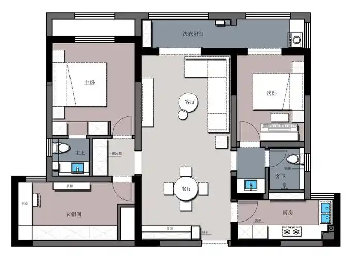 120平三居室户型图