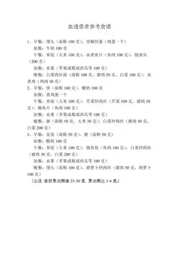 血透病人参考食谱
