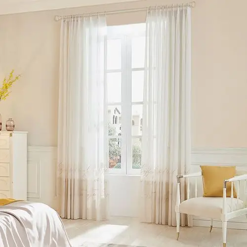 现货涤麻混纺纱帘简约现代素色窗纱 客厅书房窗帘透光不透人纱帘