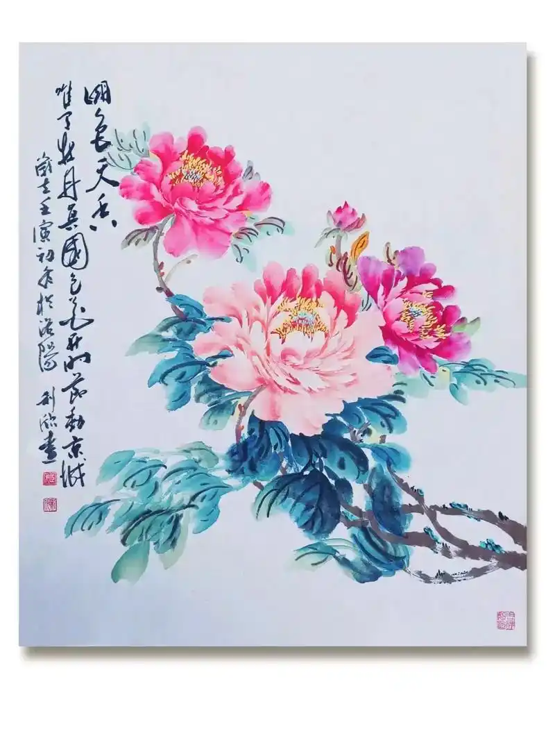 姬利欣书画,新创作品三幅斗方 #馨园斋写意孔雀牡丹. - 抖音