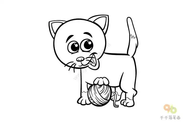 玩毛线球的小猫简笔画