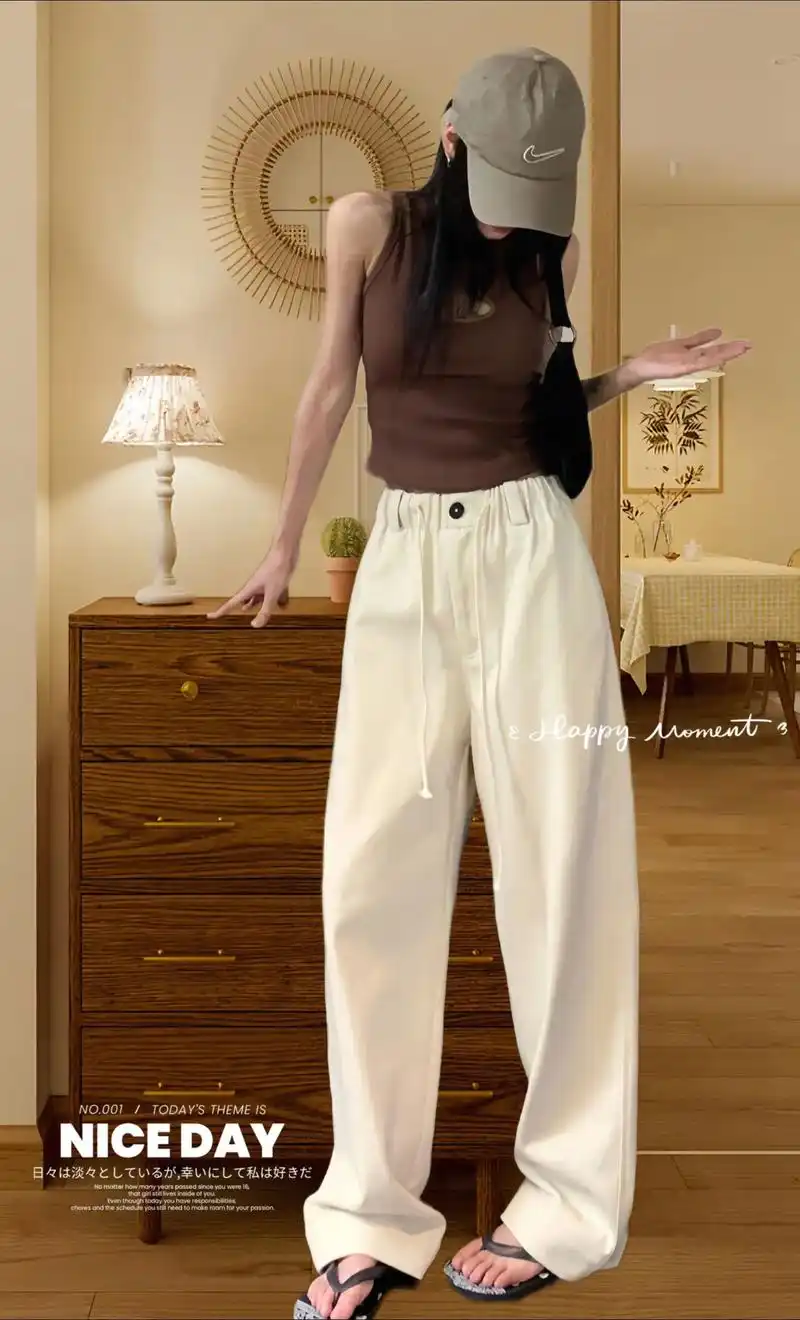 可以春夏两穿的米色宽松阔腿裤来咯!