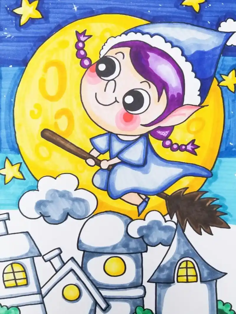 动漫人物 女巫#马克笔动漫#儿童画#万圣节# #马克笔手绘