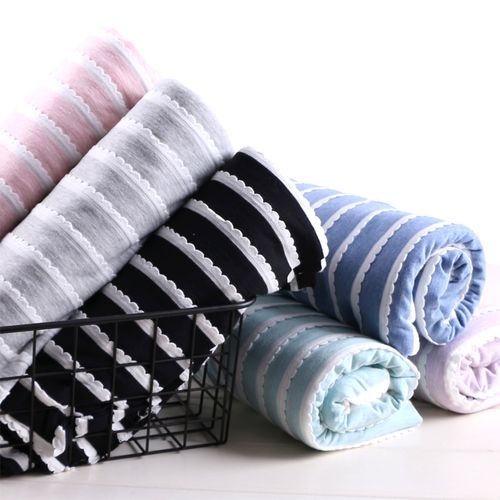 夏季花边横条提花布料短袖t恤连衣裙针织服装童装面料色织横间条