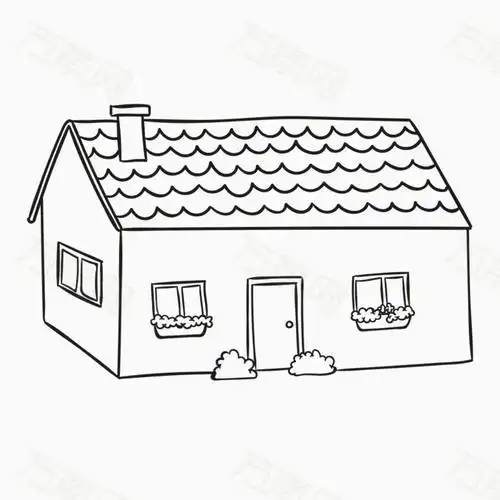 瓦房 农村 房子 卡通 简笔画 手绘 线条